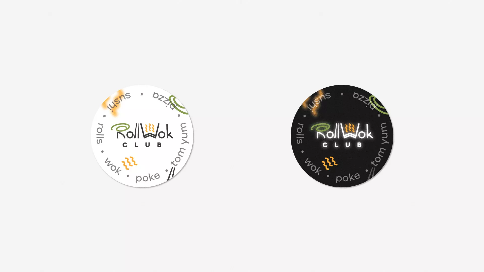 Разработка наклеек для суши-бара «Roll Wok Club» в Городищах